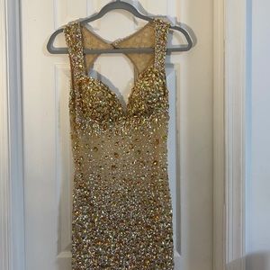 Jovani prom golden crystal work dress
